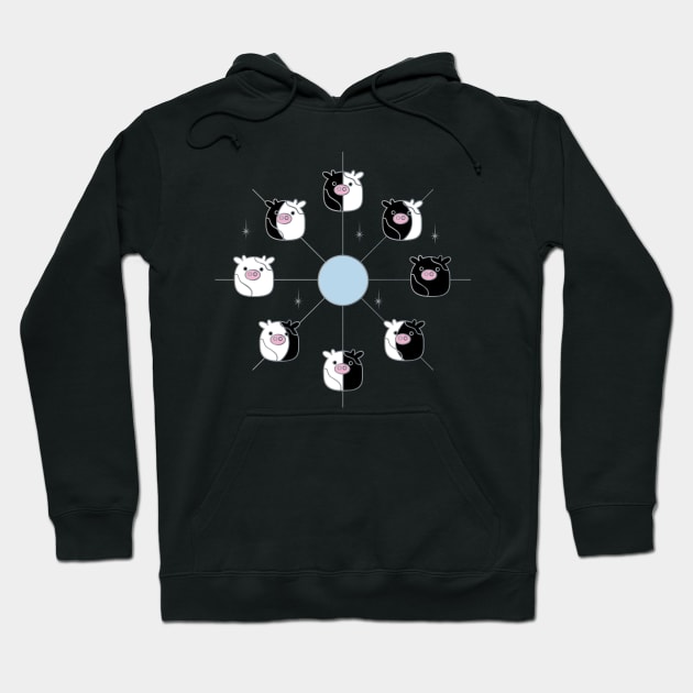 Kawaii Cow Phases of the Moon in Black, White and Light Blue Hoodie by YourGoods